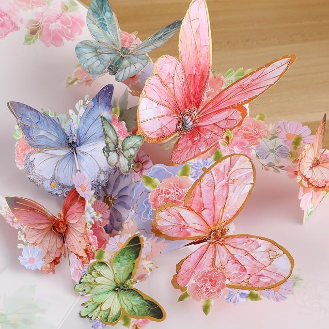 3D Butterfly Greeting Cards, Flowers Pop Up Birthday Cards, for Mom, Sister, Grandmother, Wife, Daughter, and other women, with envelope