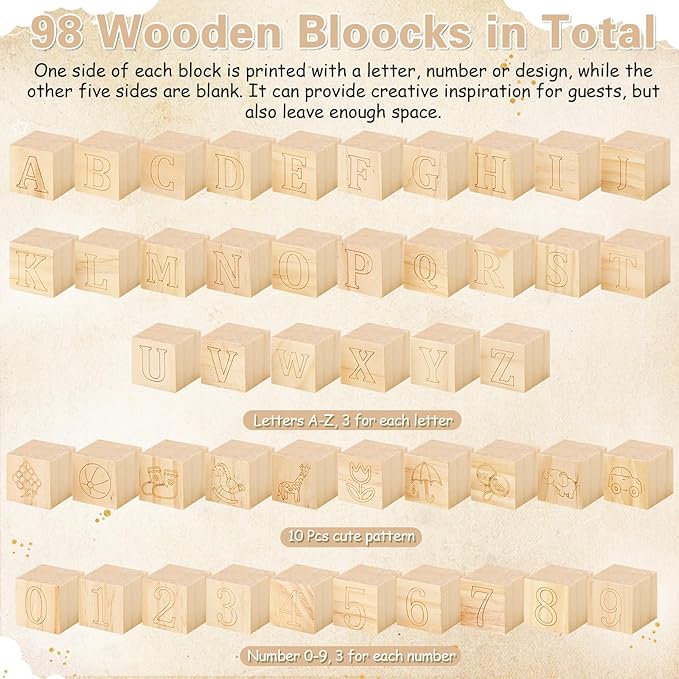 Marsui 136 Pcs Baby Shower Blocks to Decorate Game Kit Includes 98 Wooden Blocks, 36 Markers, 1 Game Sign, 1 Storage Box for Baby Shower Gender Reveal Activity Party Decorations(Cloud)