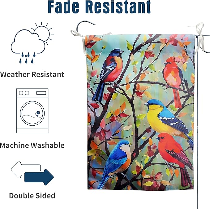 Tree Birds Flag Spring Summer Fall Garden Flag Seasonal Small Yard Flags for Outside 12x18 Double Sided Outdoor Front Door Backyard Decorations