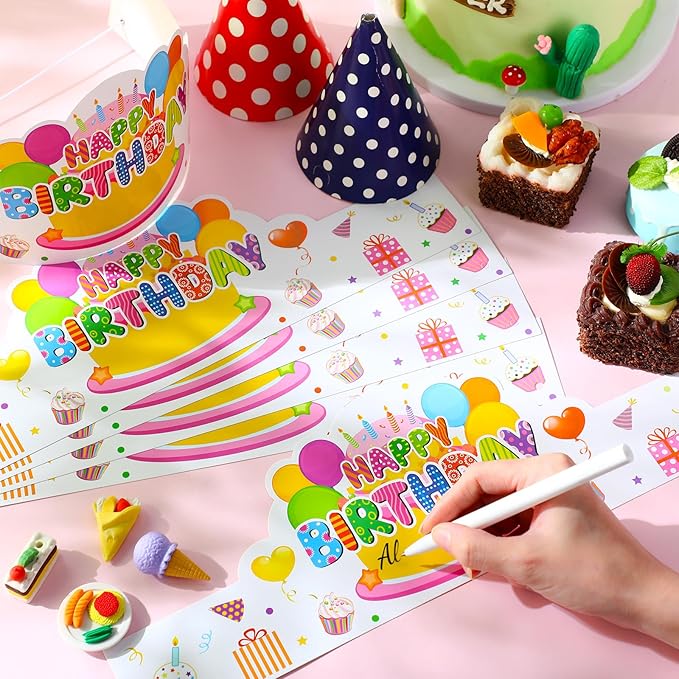 Yunsailing 36 Pcs Happy Birthday Crowns for Kids Paper Birthday Hat Crowns for Classroom Gifts Kids' Party(White)