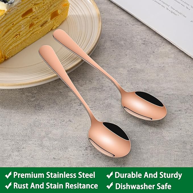 4.7 Inch Coffee Spoon,8 Pieces Rose Gold Stainless Steel Teaspoon Set,Mini Espresso Spoons,Copper Tea Spoon,Copper Seasoning Spoons