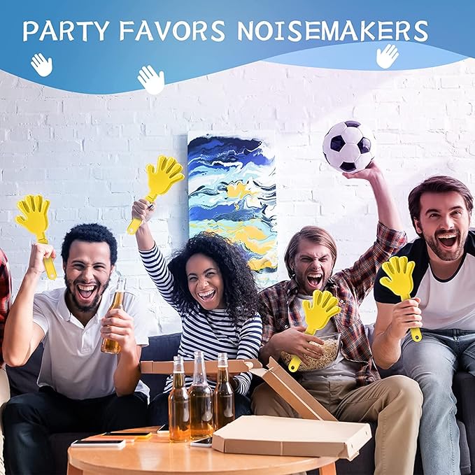 100 Pcs Sunburst Yellow Hand Clappers 7.5 Inch Clappers Noisemakers Noise Makers Party Favors Plastic Clapper for Sporting Events Cheers Ball Dance Basketball Football Noisemakers （Yellow）