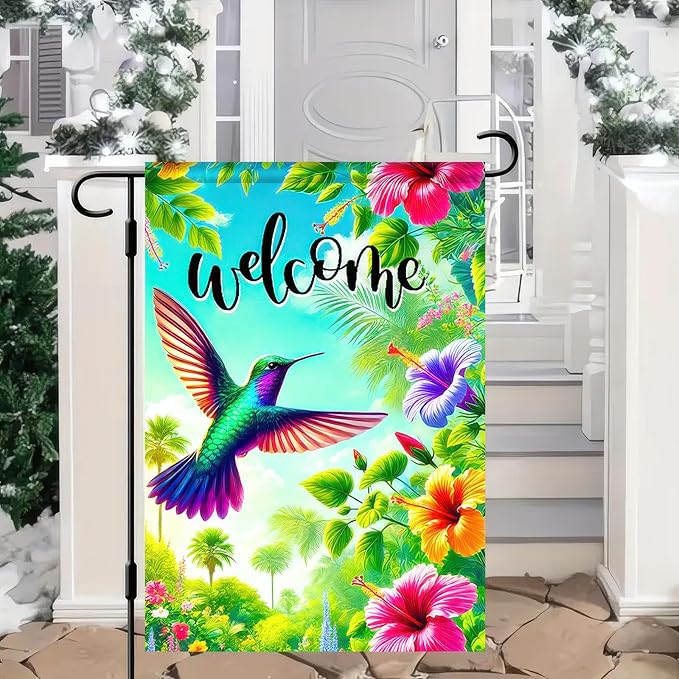 Blissyard Welcome Spring Bird Garden Flag 12x18 Double Sided Colorful Birds Flowers Yard Flags Garden Yard House Flags Outside Outdoor House Spring Summer Decoration