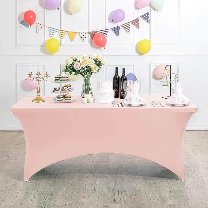 FORLIFE 2Pack Spandex Table Covers，Fitted Tablecloth for Rectangular Tables, Stretch Patio Table Covers, Universal Spandex Table Cover for Wedding, Banquet, Party (6ft, Blush Pink)