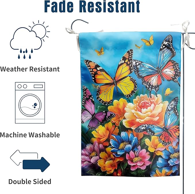 Summer Garden Flags 12x18 Double Sided Spring Butterfly Garden Flag Flower Welcome Flags for Outside Floral Yard Flags Outdoor Front Porch Decor