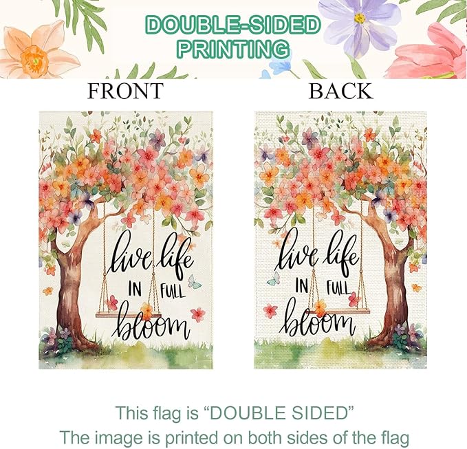 Baccessor Spring Summer House Flag, Flower Tree Swing Butterflies Floral Large Yard Flag for Outside Double Sided Burlap Outdoor Porch Decor 28 x 40 Inch
