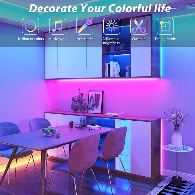 Ledagic Led Lights for Bedroom 300 ft (3 Rolls*100ft) Music Sync RGB Led Strip Lights with Remote App Control, Color Changing Led Lights for Room Home Kitchen Party Decor