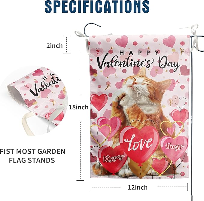 Orange Cat Valentine Garden Flag Valentines Day Flags for Outside 12x18 Double Sided Small Yard Flags Cat Valentine's Day Decor Outdoor Lawn Valentines Banners Front Porch