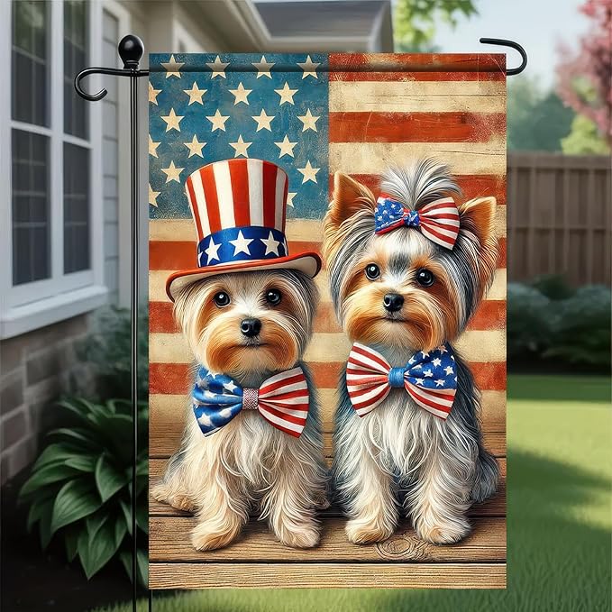 BlissYard Patriotic 4th of July Yorkie Dog Garden Flags 12x18 Double Sided American US Flag for Outside Yard Lawn Décor Fourth of July Outdoor Decorations for Independence Day Memorial Day