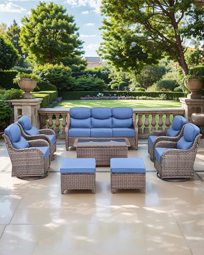Luxury 24x24x6 Inch Smile Outdoor Sofa Cushions Set of 3 - Memory Foam Deep Seat Patio Furniture Pillows for Wicker Rocker Dining Chair Loveseat 3-Seater L-Shape Sectional Sofa - Navy Blue