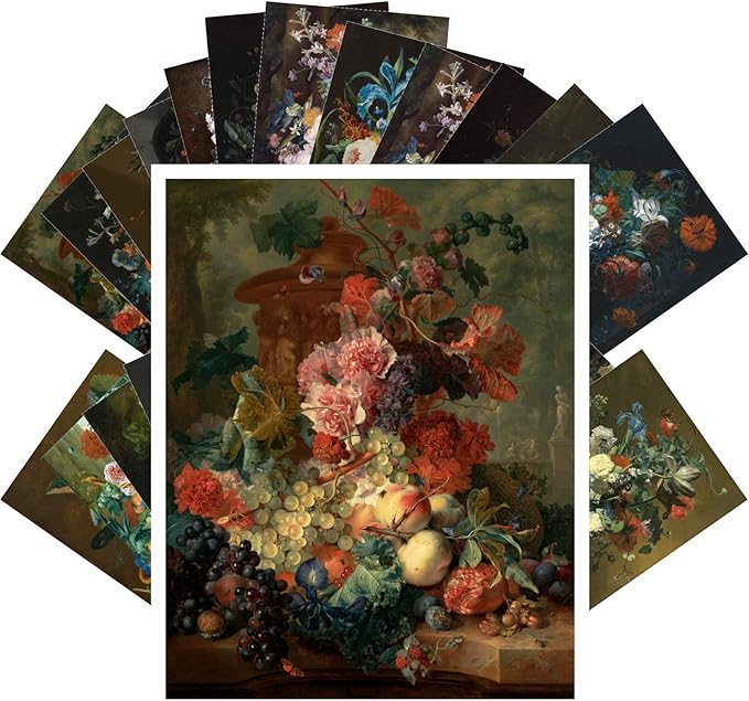 PIXILUV Vintage PostCards 24 pcs AMAZING GARDEN FLOWERS STILL LIFE Antique Museum Painting Art BY Jan Retro Poster REPRINT