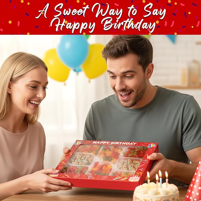 Happy Birthday Gummy Bear Candy Charcuterie Tray 1.75 Lbs. – Gummy Candy Board with Gummy Bears, Worms, Cherries & Crispy Crunchy Gummies – Birthday Food Gifts, Fun Candy Gift Box for Birthday Celebrations & Party Favors