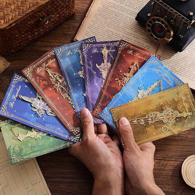 8pcs Fantasy Sword Bookmarks for Books, Journals, Planners - Cool Metal Book Markers for Reading Women & Men, Unique Book Marks Gifts for Book Lovers, Reading Accessories for Students & Adults & Kids