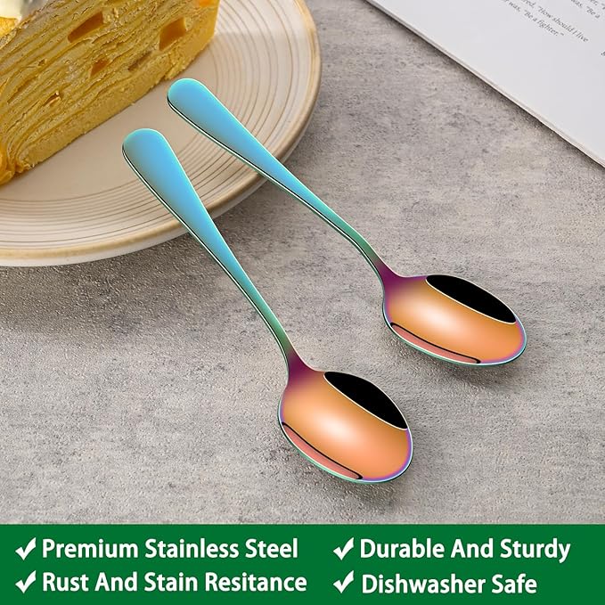 4.7 Inch Coffee Spoon,Set Of 8 Stainless Steel Colorful Espresso Spoon,Rainbow Tea Spoons,Cute Multicolored Mini Spoons For Dessert,Caviar,Seasoning