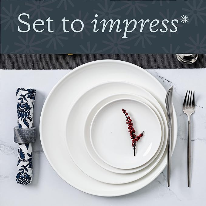 Vikko Dinner Plate, Set of 4 White Plates, Ceramic Dinner Plates Set, Stackable 12 Inch Extra Large Dinner Plates for Every Day and Special Occasion, Restaurant Style, Dishwasher Safe, Microwave Safe