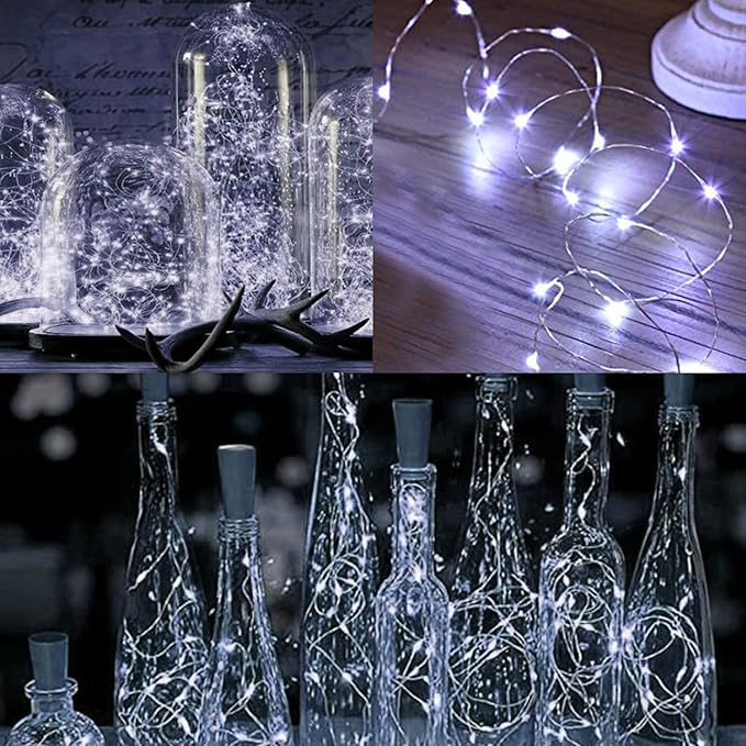 WATERGLIDE 24 Pack Fairy Lights Battery Operated (Included), 7 ft 20 LED Mini String Lights, Waterproof Silver Wire Firefly Starry Lights for DIY Wedding Christmas Party Mason Jars Decor, Cool White