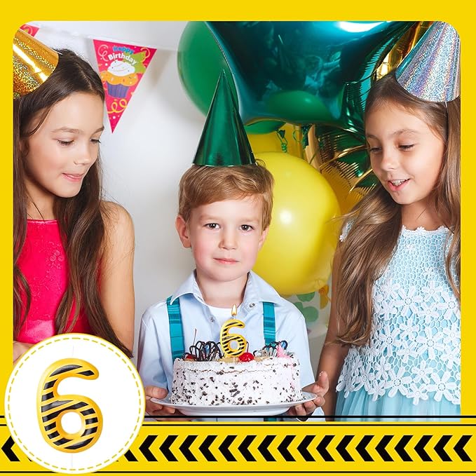 Construction Themed Birthday Candles Number 6 Candle Birthday Party Decoration Cake Topper for Construction Party Decoration Theme Party Supplies (Number 6)