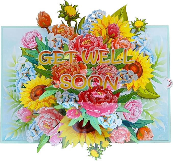 Get Well Pop Up Cards for Women, 3D Encouragement Get Better Soon Card, Colorful Thinking of you 3D for Speedy Surgery Recovery, Feel Better Soon, Kids, Friends (6x8in - Get Well Soon)