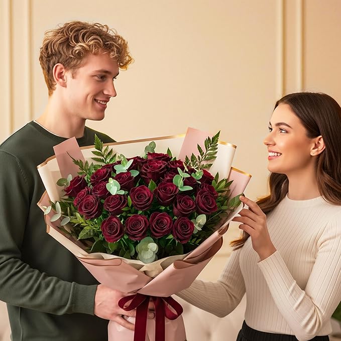 Auihiay 60PCS Burgundy Artificial Roses Bulk, Velvet Silk Fake Roses, Lifelike Burgundy Faux Rose for Valentine's Day, Wedding Centerpieces, Cake, Bridal Bouquets, Anniversary and Home Decorations