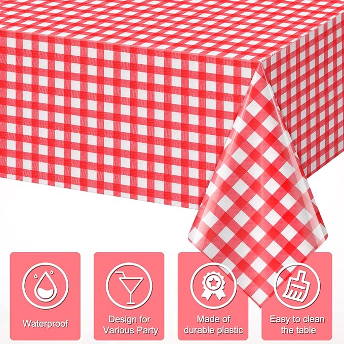 3pcs 54X108inch Red Checkered Tablecloth,Red Gingham Tablecloths Buffalo Plaid Disposable Plastic Table Covers for Birthday Baby Shower Bridal Wedding Party Birthday Decorations