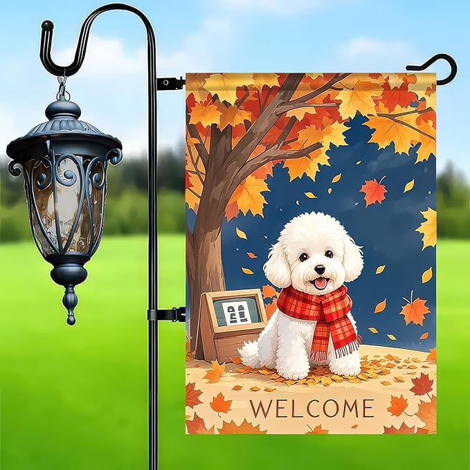 BlissYard Thanksgiving Fall Garden Flag 12x18 Inch Welcome Poodle Dog Flag Double Sided Outdoor Autumn Yard Banner with Leaves and Tree for Porch Lawn Patio Seasonal Decor