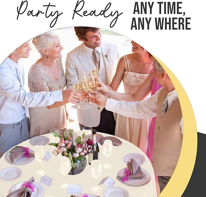 Exquisite 66% Thicker Premium Ivory Round Tablecloth 0.5 Mil 24 Pack Plastic Table Cloth Disposable 84 Inch Round Plastic Tablecloth Won't Tear Easily Like Cheap Thin Brands