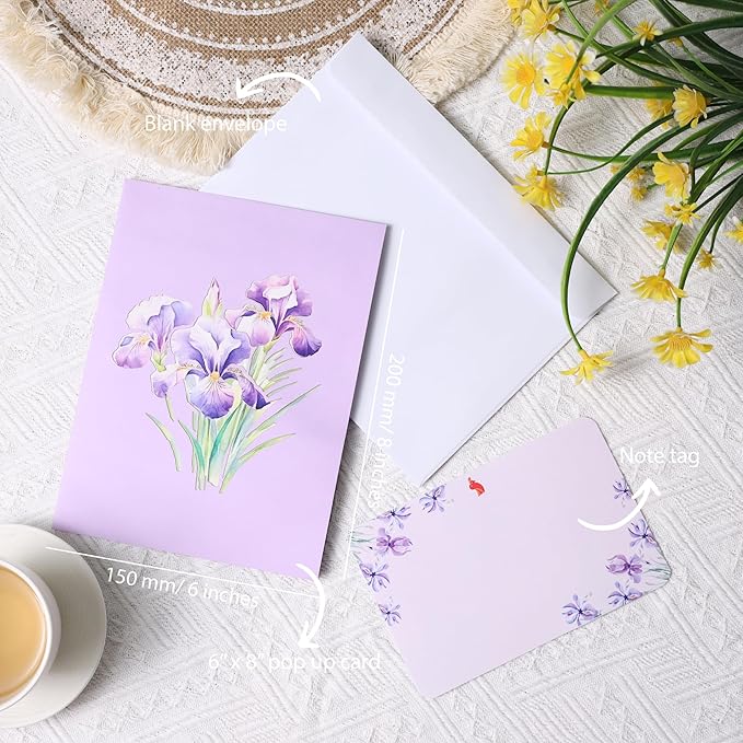 Iris Bouquet Flowers 3D Pop Up Birthday Card for Women, Wife, Ideal Gift For Thank You, Mother’s Day, Happy Birthday, Valentines, Anniversary for Mom, Sister, Wife, Grandma, Daughter, Girlfriend