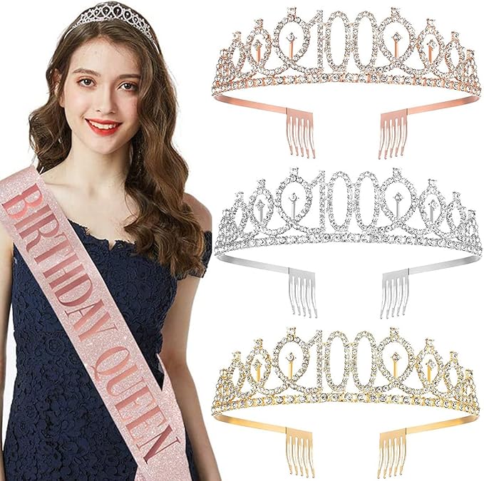 100th Birthday Sash and Tiara for Women, 100 & Fabulous Sash and Tiara Birthday Crown, Happy 100th Birthday Gifts for Queen Woman Party Favors Supplies and Decorations, Silver