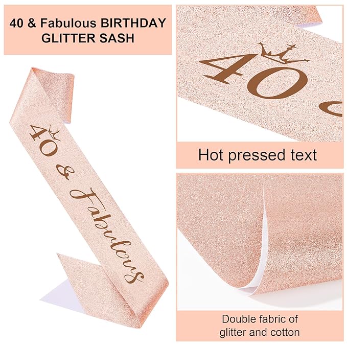 Semato 40th Birthday Decorations - Glitter Tiara & Sash Kit, Party Supplies & Favors