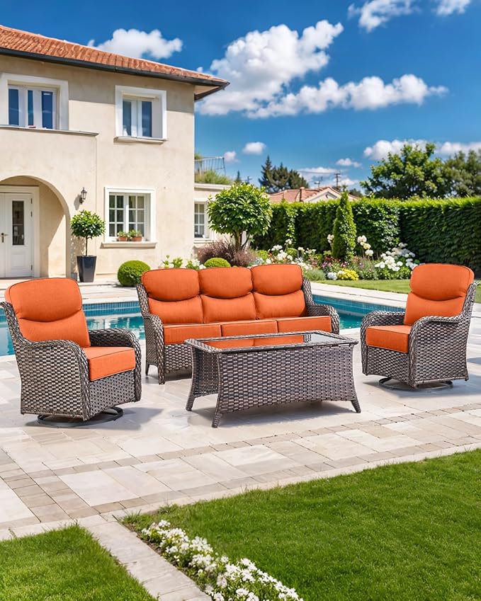 Luxury 22x24/22x25 6-Inch Smile Outdoor Seat Cushions Set of 2 - Superior Comfortable Water-Repellent Patio Chair Cushion for Porch Rattan Dining Swivel Chair Loveseat Sectional Sofa - Orange
