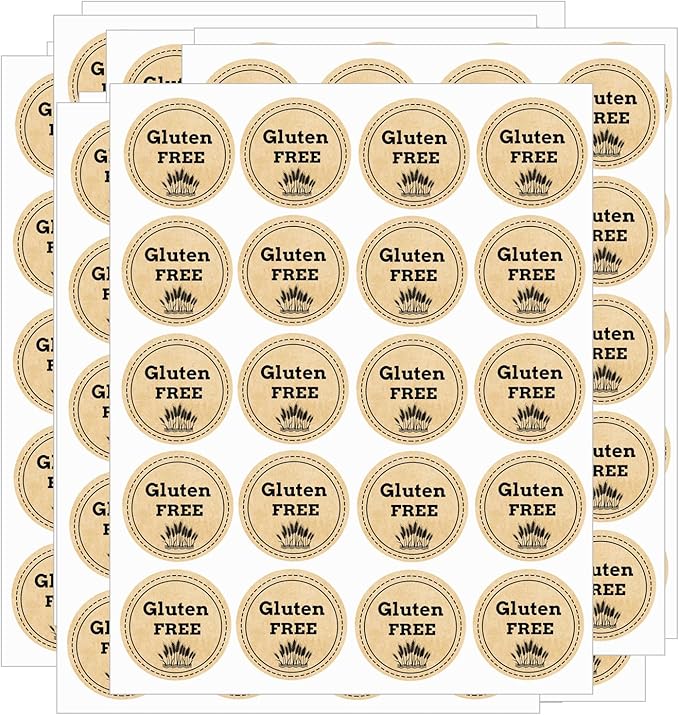 200 Pcs Kraft Paper Gluten Free Stickers Allergy Awareness Labels 1 inch Retail Container Decals Gluten Free Warning Stickers Bakery Bread Bag Seals of Jar and Bottle Food Packaging