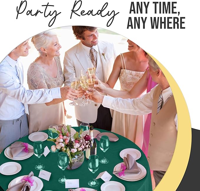Exquisite 66% Thicker Premium Dark Green Round Tablecloth 0.5 Mil 6 Pack Plastic Table Cloth Disposable 84 Inch Round Plastic Tablecloth Won't Tear Easily Like Cheap Thin Brands
