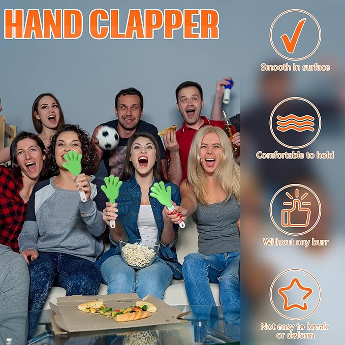 24 Pcs Hand Clappers 7.5 Inch Plastic Clappers Noisemakers Party Favors Clapping Noise Maker Birthdays Game Prizes Classroom Rewards Football Sporting Events Cheers Supplies (Green,White)