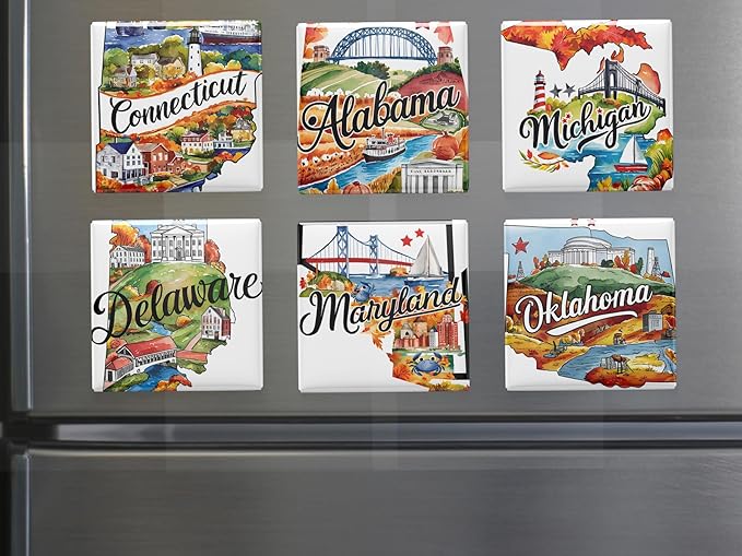 50 US States Magnet Set, Road Trip Travel Souvenir, Custom Fridge Magnets, Unique State Keepsake – Personalized Gift (40)