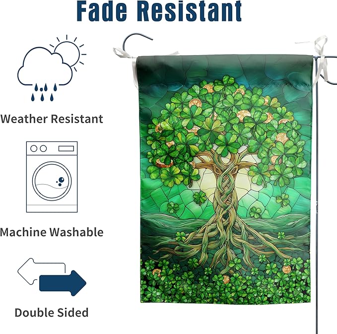 St Patricks Day Garden Flag 12x18 Double Sided Outside Shamrock Clover Tree Life Welcome Holiday Yard Signs for Saint Patrick Spring Outdoor Decorative