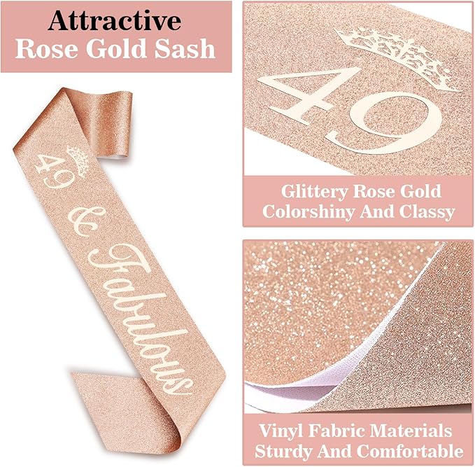 49 Birthday Decorations for Women Including Birthday Sash and Tiara, Cake Topper and Candles, 49 Year Old Gifts for Women, Rose Gold Party Favor Supplies