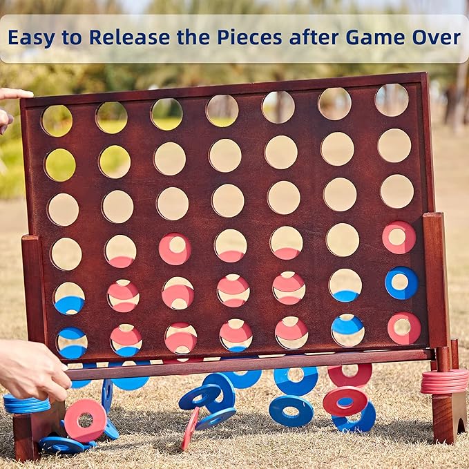 Pointyard Giant Wooden 4 in a Row Vintage 2.8Ft Outdoor Yard Game for Adults Famliy, with 42 Pcs Chips & Durable Carrying Bag, Halloween Christmas Party Game Gifts for Lovers