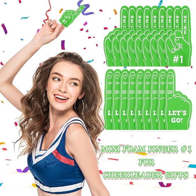Sinmoe 24 Pcs Mini Foam Finger Baseball Fan Mini Foam Finger, We're #1 Sports Themed Party Supplies for Baseball Hockey Football Basketball Events Team Gifts(Green)