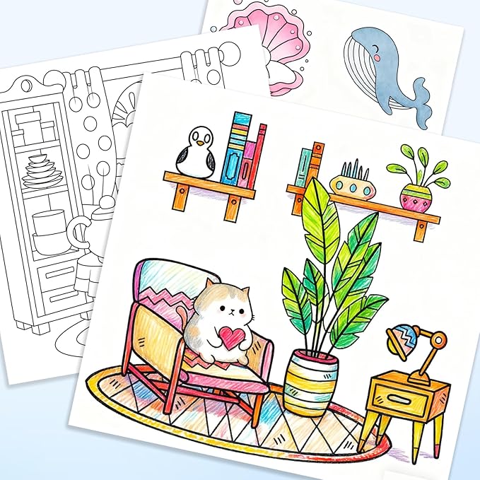 Coloring Book Set for Adults and Teens,Cute Coloring Book for Adults Relaxation with 60 Colored Markers, Anxiety Relief Gifts with 80 Patterns Included Animal Spaces
