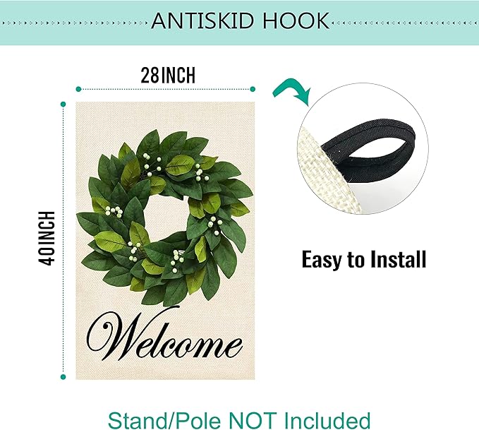 Baccessor House Flag Wreath Garden Flag Magnolia Leaves Welcome Large Yard Flag 28 x 40 Inch Double Sided Burlap Winter Spring Outside Decor