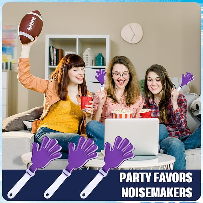 24 Pcs Hand Clappers 7.5 Inch Plastic Clappers Noisemakers Party Favors Clapping Noise Maker Birthdays Game Prizes Classroom Rewards Football Sporting Events Cheers Supplies (Purple,White)