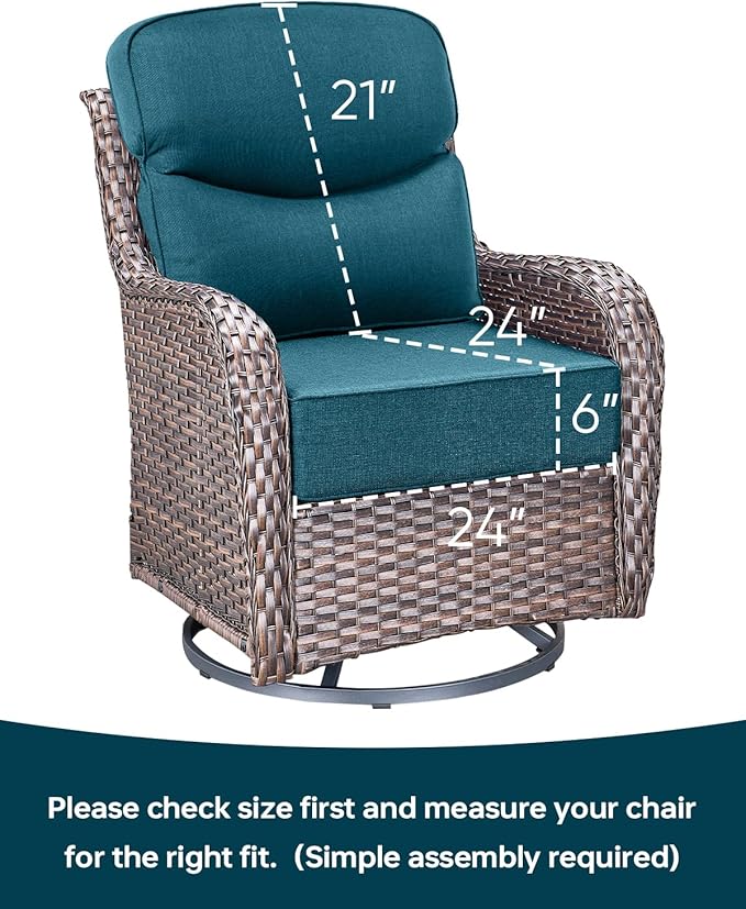 Luxury 24x24x6 Inch Smile Outdoor Sofa Cushions Set of 3 - Comfy Deep Seat Patio Furniture Pillows for Wicker Rocker Dining Chair Loveseat 3-Seater L-Shape Sectional Sofa - Peacock Blue