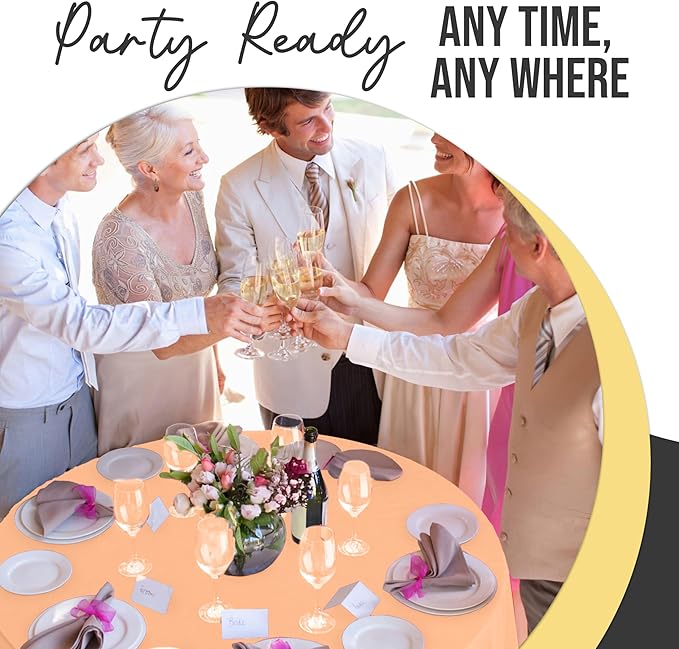 Exquisite 66% Thicker Premium Peach Round Tablecloth 0.5 Mil 12 Pack Plastic Table Cloth Disposable 84 Inch Round Plastic Tablecloth Won't Tear Easily Like Cheap Thin Brands