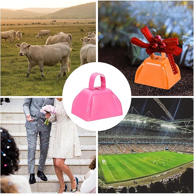 PATIKIL 12pcs Cow Bells for Football Games, 3inch Cowbells for Sporting Events Bulk Loud Noise Makers Metal Cow Bell with Handle for Cheering Wedding,Pink