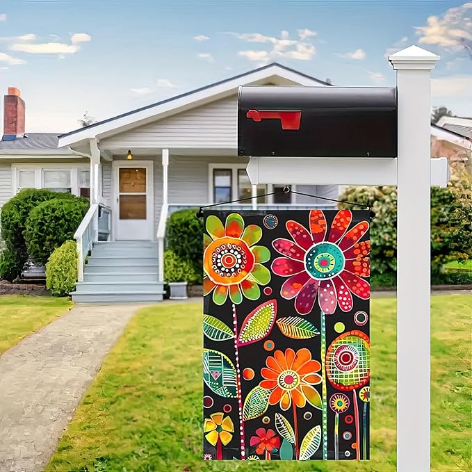 Blissyard Spring Summer Flower Garden Flag 12x18 Double Sided Vertical Fun Graffiti Floral Flower Welcome Garden Yard House Flags Decorative Art Fabric Flag for Patio Lawn Party Supplies