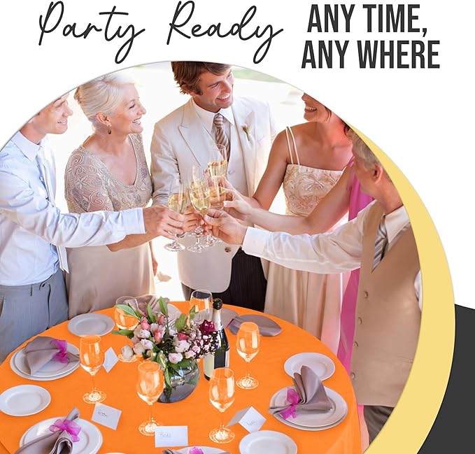 Exquisite 66% Thicker Premium Orange Round Tablecloth 0.5 Mil 24 Pack Plastic Table Cloth Disposable 84 Inch Round Plastic Tablecloth Won't Tear Easily Like Cheap Thin Brands