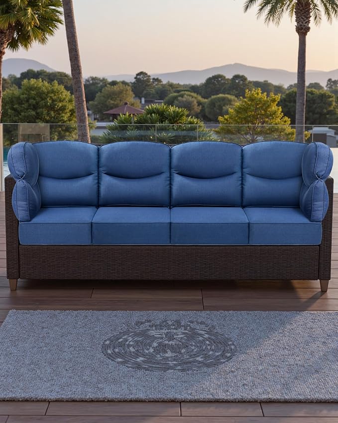 Luxury 24x24x6 Outdoor Chair Cushions Set of 4 - Water-Repellent 10-Piece Cushion Set for Outside Rattan Loveseat Chair Sectional L-Shape Sofa Patio Conversation Sets - Navy Blue/Smile