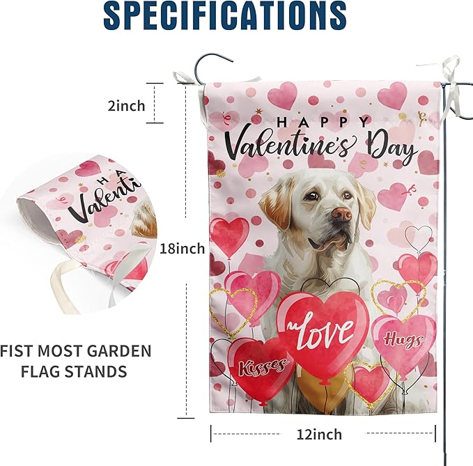 White Lab Valentine Garden Flag Valentines Day Flags for Outside 12x18 Double Sided Small Yard Flags Labrador Dog Valentine's Day Decor Outdoor Lawn Valentines Banners Front Porch