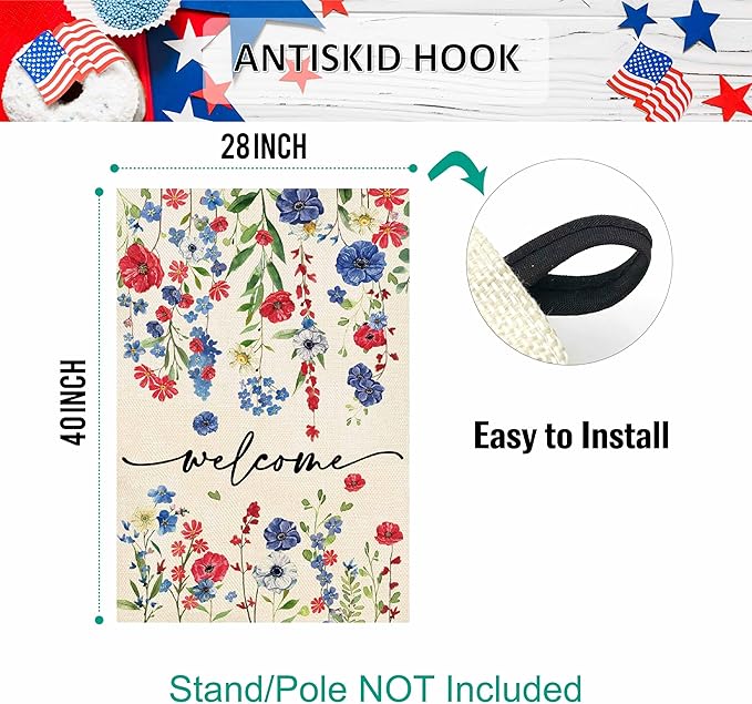 Baccessor 4th of July Patrioctic House Flag 28 x 40 Inch Double Sided God Bless America Memorial Day Floral Large House Flag Vertical Summer Seasonal Usa Yard Outdoor Outside Decoration