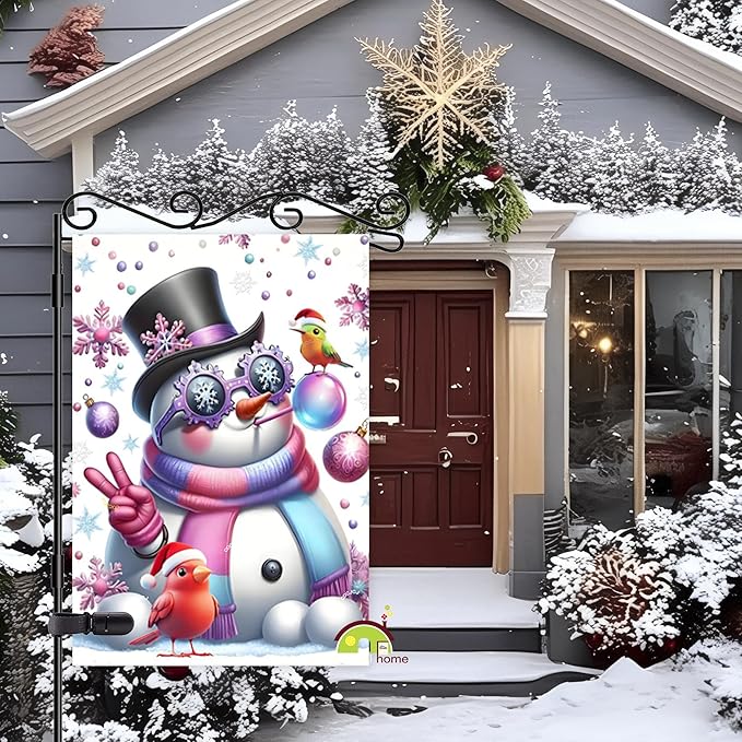 Winter Snowman Garden Flags 28X40 Double sided, winter funny Christmas flags, holiday yard flags Outdoor Lawn Farmhouse Decoration